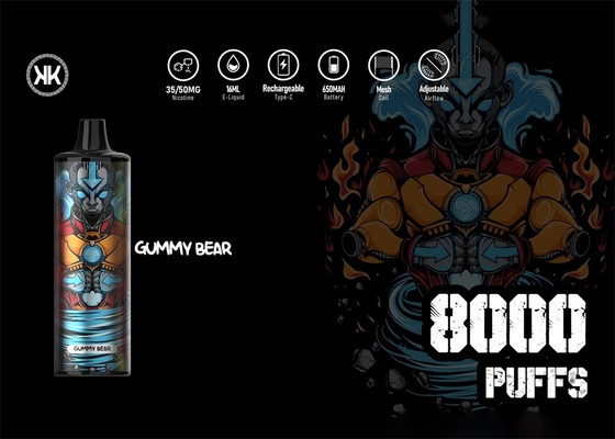 Wieder aufladbare Energie der Hauch-16ml 8000 Wegwerf-Vape 650mah des Gerät-KK maximal