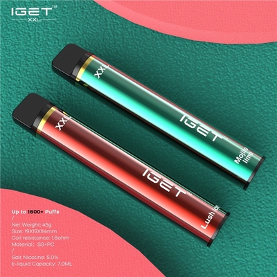 Authentischer Hauch-tragbare Hülse Vape, rauchender Zerstäuber-Stift Iget 1800 7ml XXL