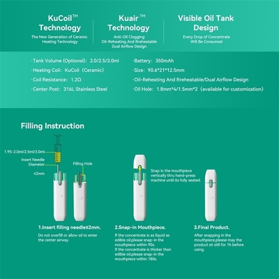 Hohe Qualität kundenspezifisches P24 350 Wegwerf-SS316 Vape Stift Milliamperestunden-Batterie-mit Volumen des Behälter-2.0/2.5/3.0ML